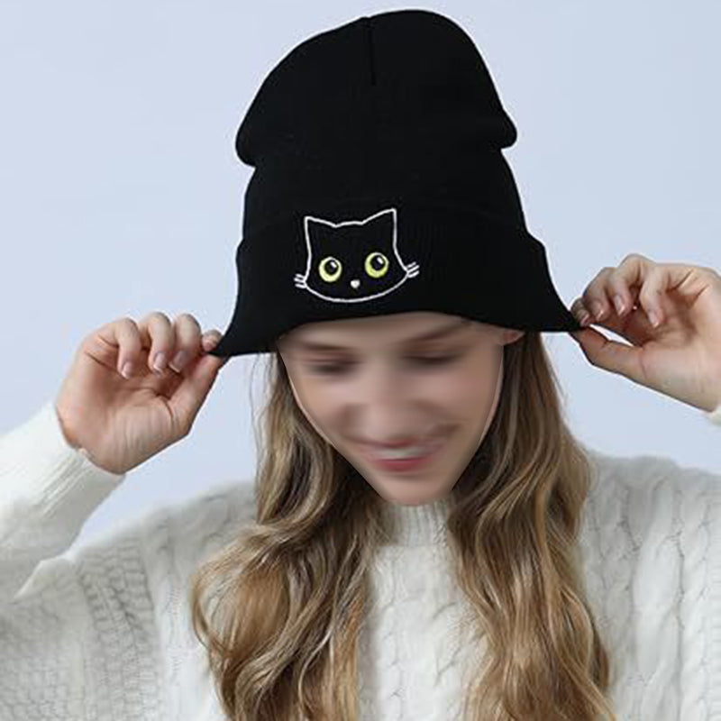 Cat Embroidery Cute Cat Knitted Hat elevenforest