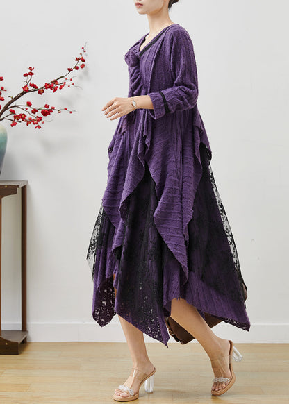 Lavender Asymmetrical Cotton Long Dresses Fall