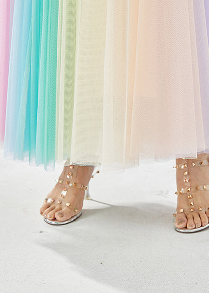 Rainbow Elastic Waist Exra Large Hem Tulle Pleated Skirts Summer
