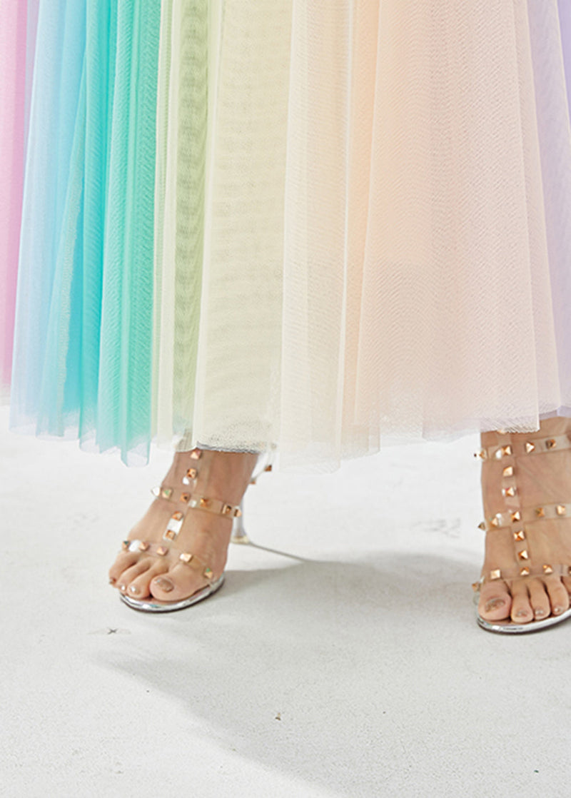 Rainbow Elastic Waist Exra Large Hem Tulle Pleated Skirts Summer