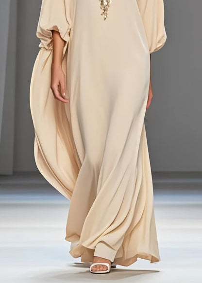 Art Apricot Oversized Draping Chiffon Dress Lantern Sleeve Summer