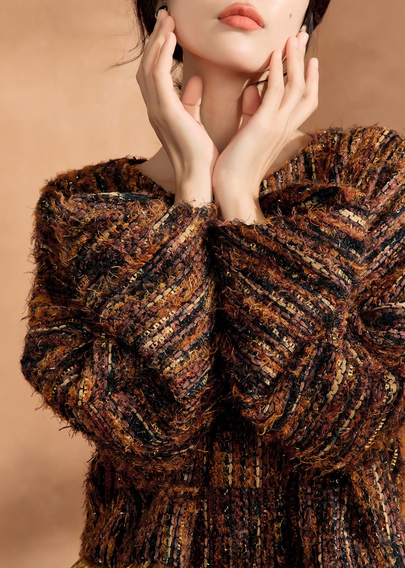 Brown Knit Sweaters and Silk Skirts Two Pieces Set Fall