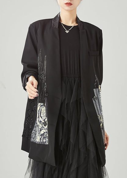 Black Original Design Patchwork Spandex Coats Spring