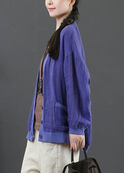 Blue Linen Upf 50+ Coat Jacket Oversized Pockets Spring
