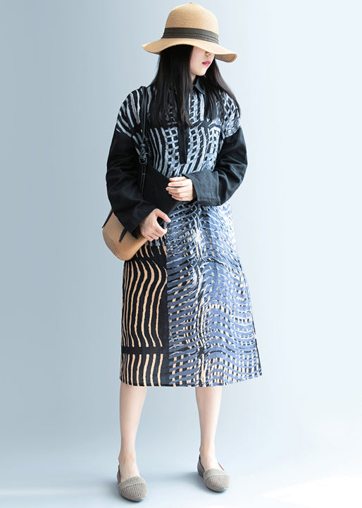 Black Peter Pan Collar Patchwork Linen Shirts Tops Spring