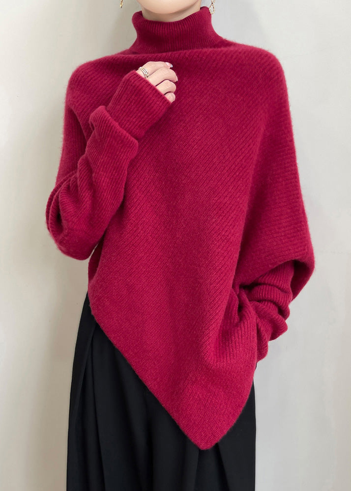 Red Asymmetrical Thick Woolen Sweaters Winter