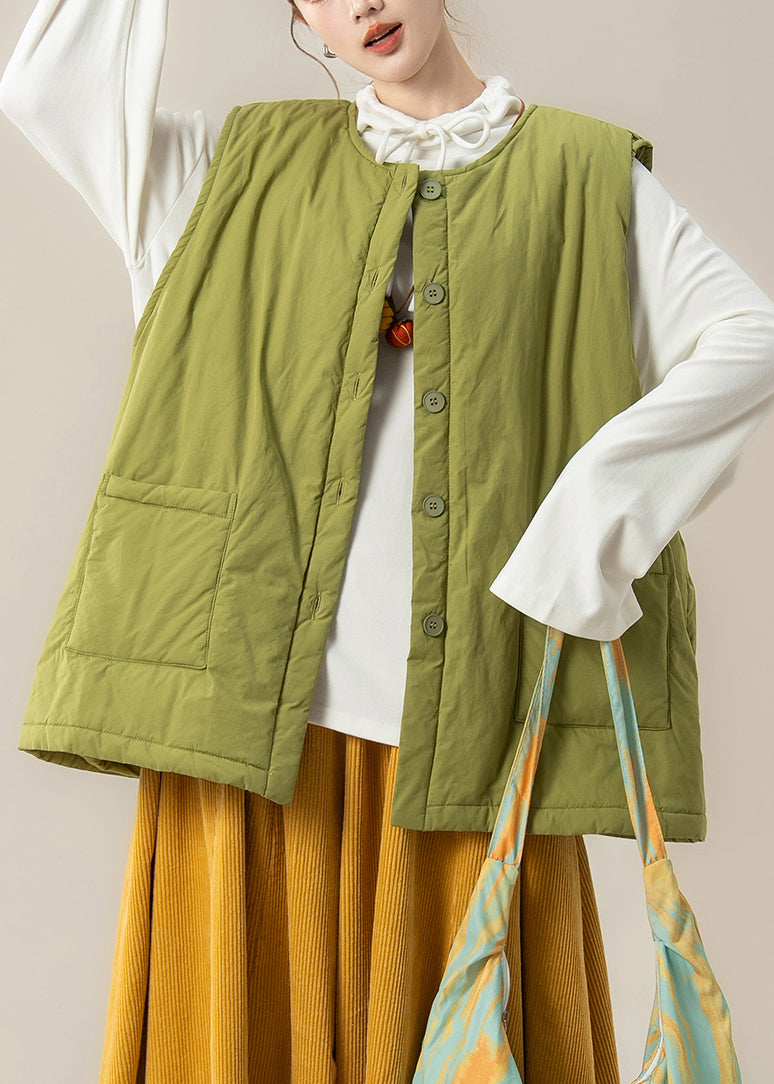 Green Oversized Pockets Fine Cotton Filled Winter Vests