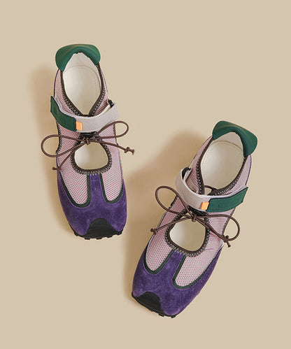 Purple Hollow Out Splicing Flat Shoes for