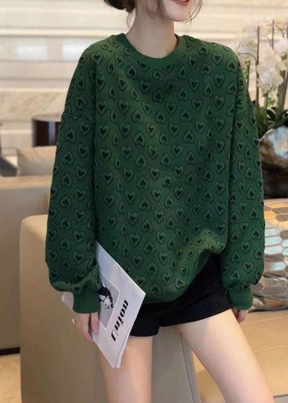 New Green O-neck Print Fall Sweatshirts Top