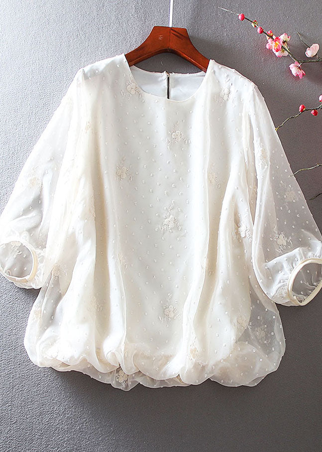 Apricot Embroidered Chiffon Top Spring