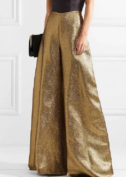 Gold Cold Shoulder Patchwork Wide Leg Jumpsuit Summer