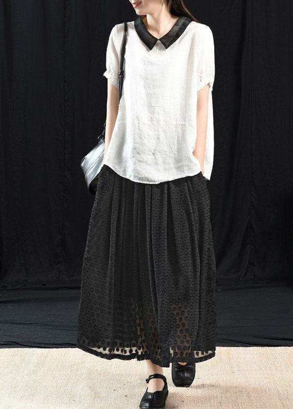 Khaki Patchwork Turn-down Collar Summer Short Sleeve Top