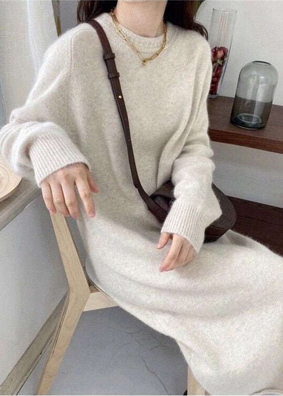 Light Grey Cozy Long Cashmere Knit Sweater Dress Fall