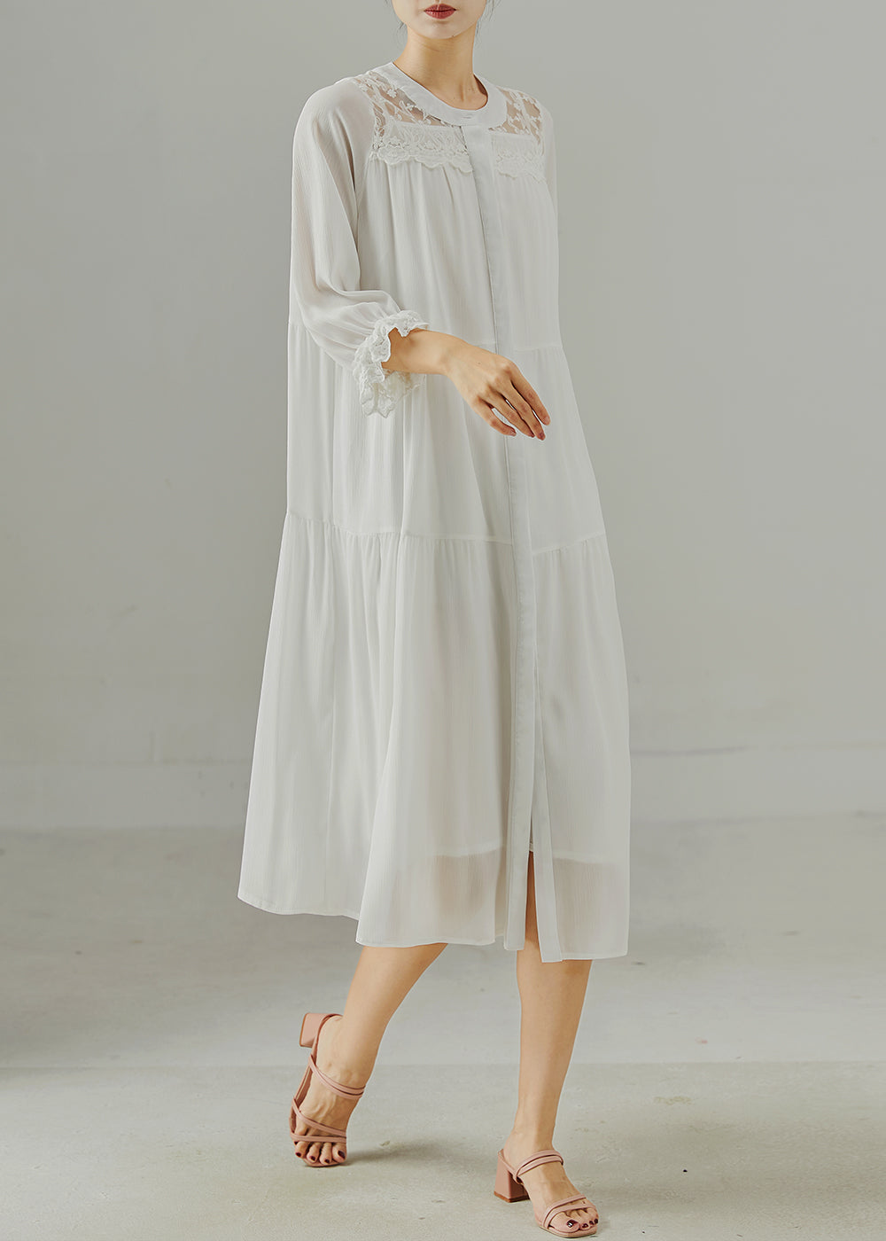 White Oversized Patchwork Cotton Robe Dresses Summer