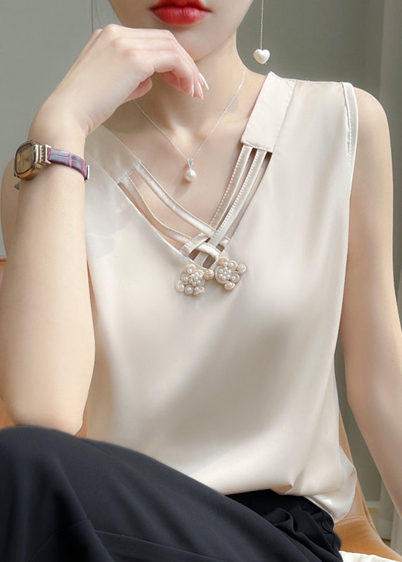 Stylish Champagne Color Nail Bead Silk Tank Summer