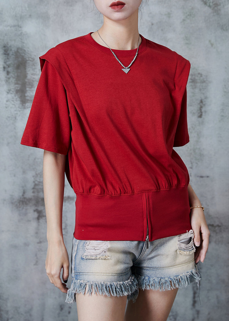 Red Zip Up Silm Fit Cotton Tank Top Summer