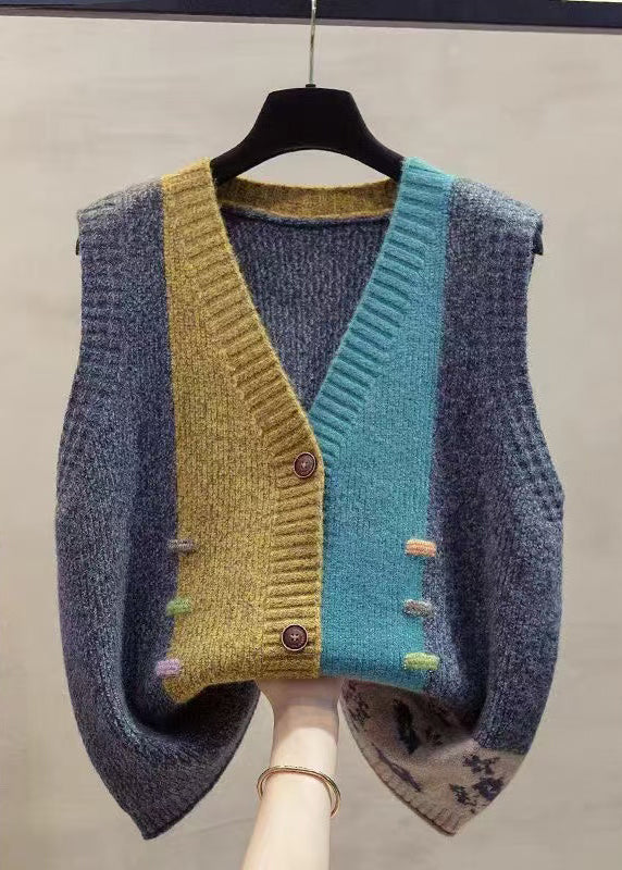 Colorblock V Neck Patchwork Knit Vests Spring