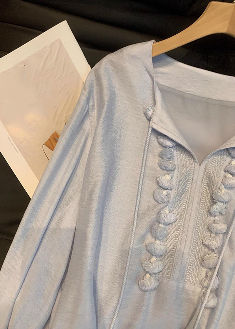 Novelty White O-neck Patchwork Tassel Chiffon Shirts Fall