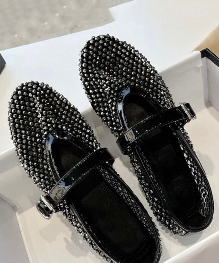 White Zircon Buckle Strap Hollow Out Flat Shoes