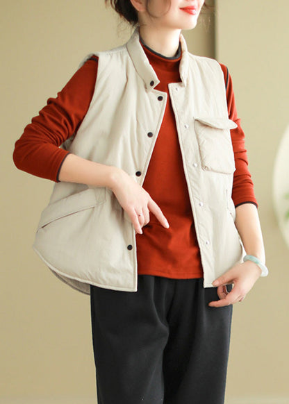 Wine Red Button Pockets Cotton Filled Waistcoat Sleeveless