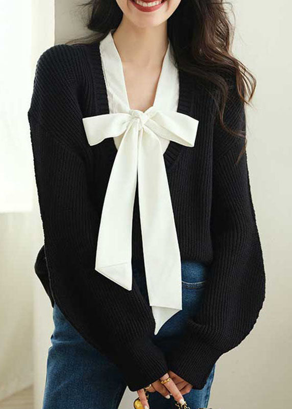 Green Bow Cozy Fake Two Pieces Knit Sweaters Spring