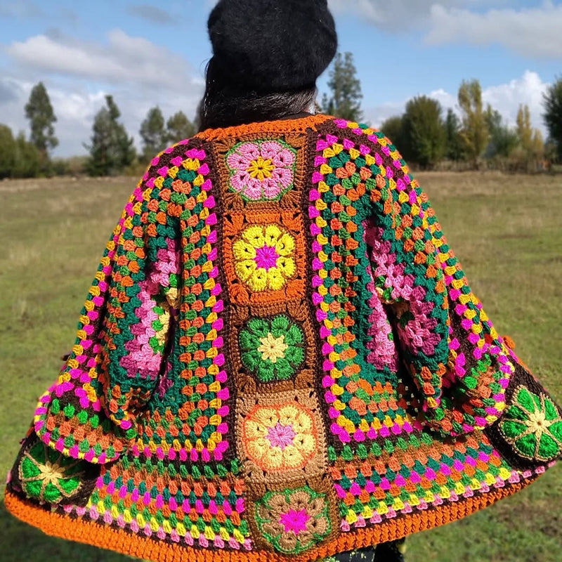 Comstylish Women's Colorful Floral Patchwork Art Cozy Knit Sweater Cardigan