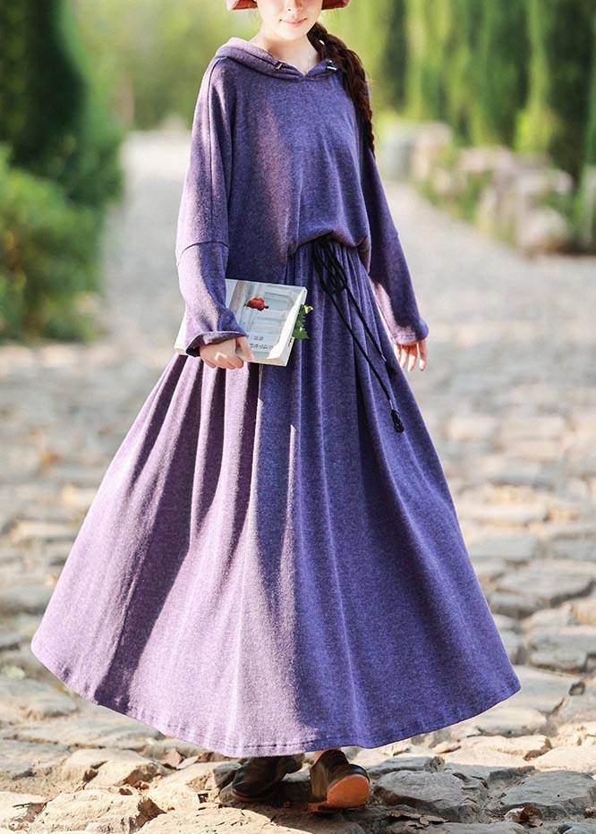 Knitted Skirt New Long Sleeve Knitted Sweater Purple Suit for
