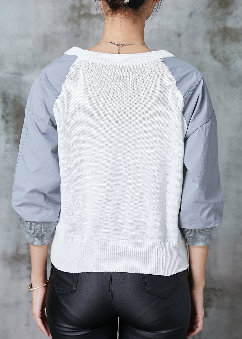 Colorblock O-neck Patchwork Knit Sweatshirt Spring