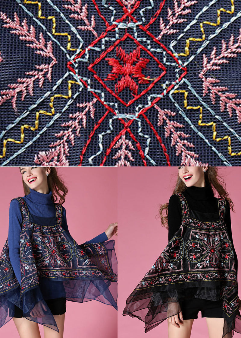 Black Knit Sweaters + Embroideried Print Fall Two Pieces Set