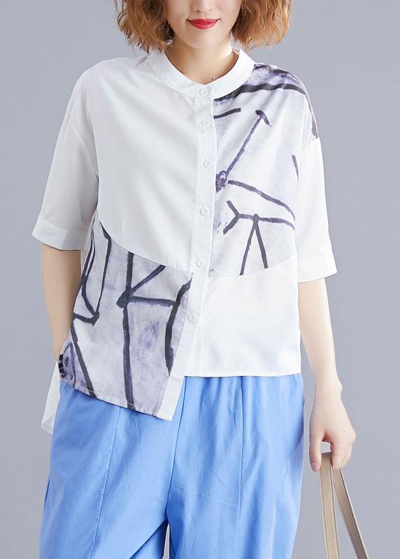 Stylish Blue Summer Print Asymmetrical Design Top
