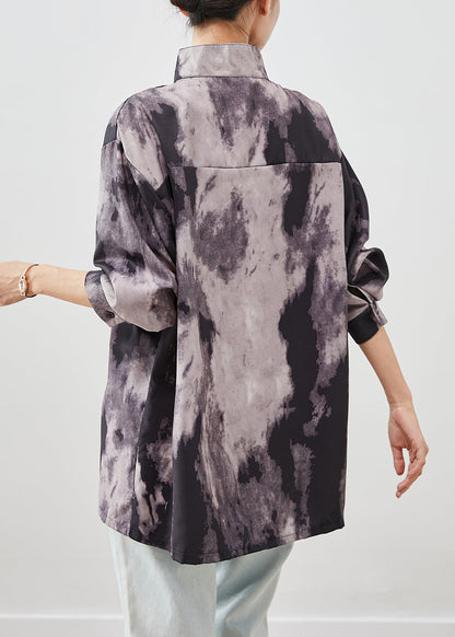 Black Oversized Tie Dye Spandex Shirts Fall