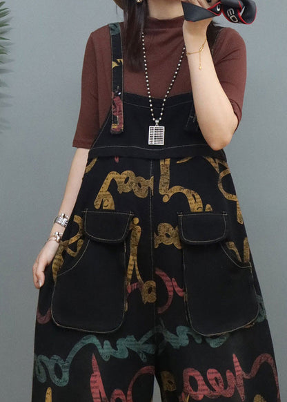 Graphic Print Patchwork Denim Lantern Jumpsuits Spring