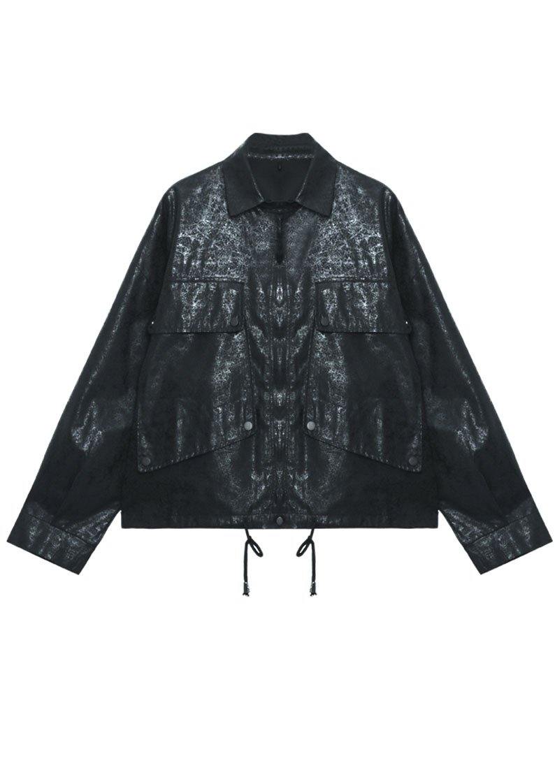 Art Black Pockets Button Zippered Fall Jackets Long Sleeve