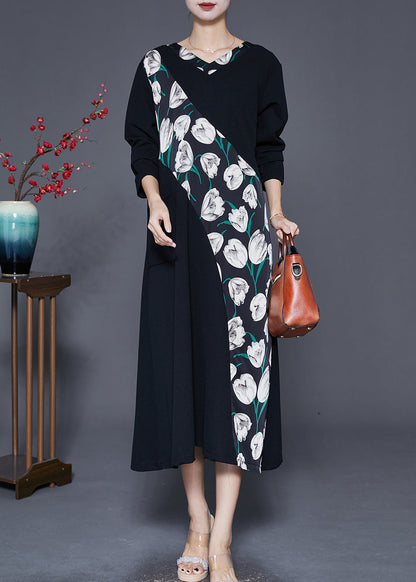 White Oversized Patchwork Cotton Dresses Fall