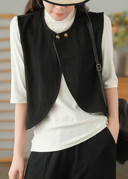 Simple Black O-neck Button Waistcoat Sleeveless