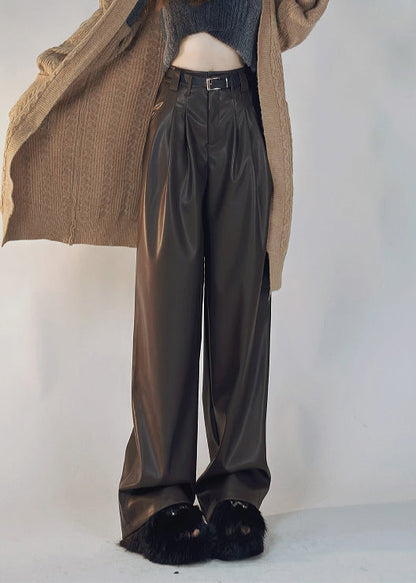 Boutique Black Pockets Warm Fleece Faux Leather Pants