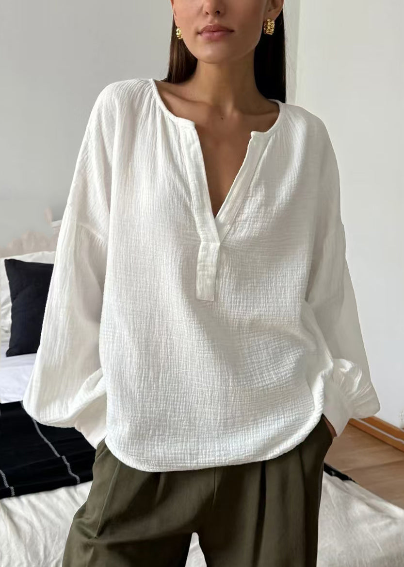 Green V Neck Patchwork Tops Fall