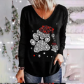 Comstylish Happy Christmas Shiny Christmas Dog Paw Casual V-Neck T-Shirt