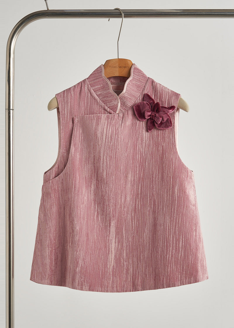 Unique Rose Decorated Silk Velour Vests Fall