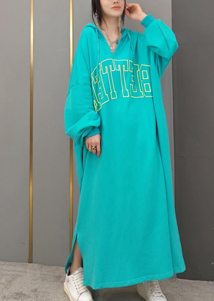Diy Hooded Side Open Spring Quilting Clothes Yellow Letter Long Dresses