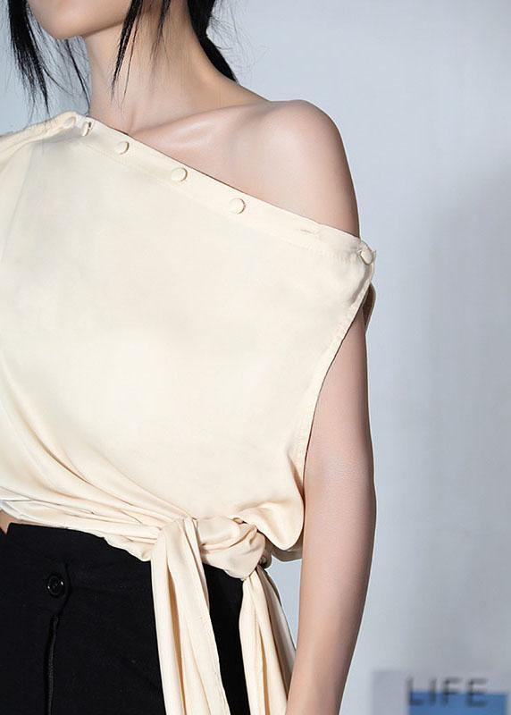 Diy Beige One Shoulder Asymmetrical Design Blouses Silk Summer