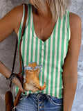 Striped & Cat Women's Knitted Vest artswardrobe