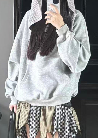 Grey Slash Neck Patchwork Sweatshirt Lantern Sleeve