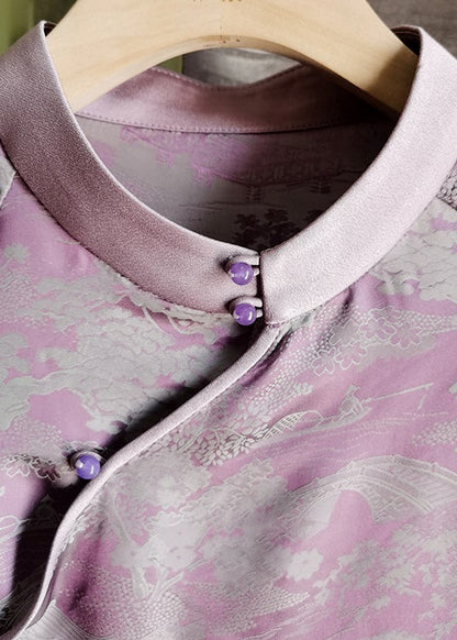 Purple Tasseled Patchwork Jacquard Silk Top Summer