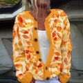 Autumn Leaf Print Long Sleeved Knitted Cardigan artswardrobe