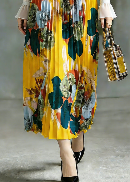 Yellow Elastic Waist a Line Skirt Spring