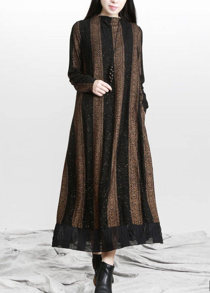 Natural Gold Stand Pockets a Line Dresses Fall