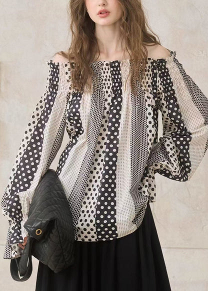 Khaki Cold Shoulder Print Cotton Tops Spring