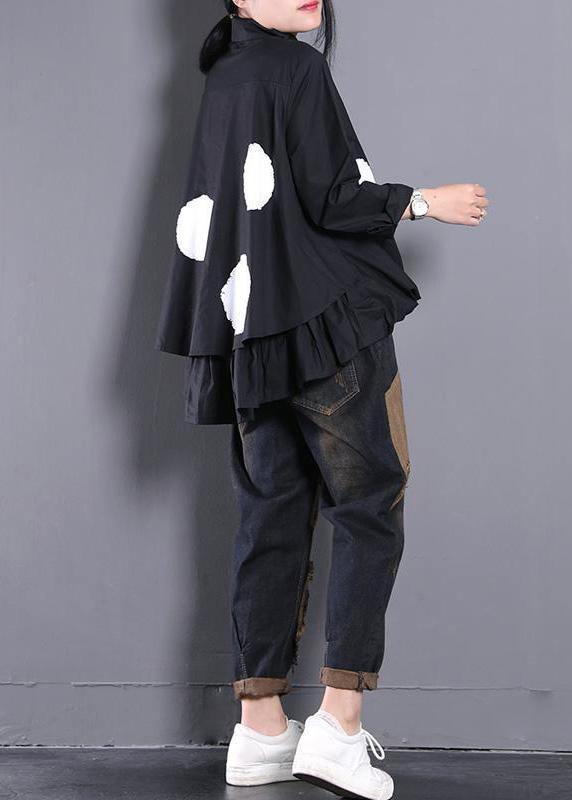 Asymmetric Clothes Christmas Gifts Black Dotted Blouse