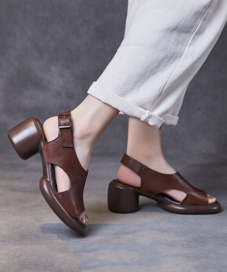 Black Cowhide Leather Buckle Strap Sandals